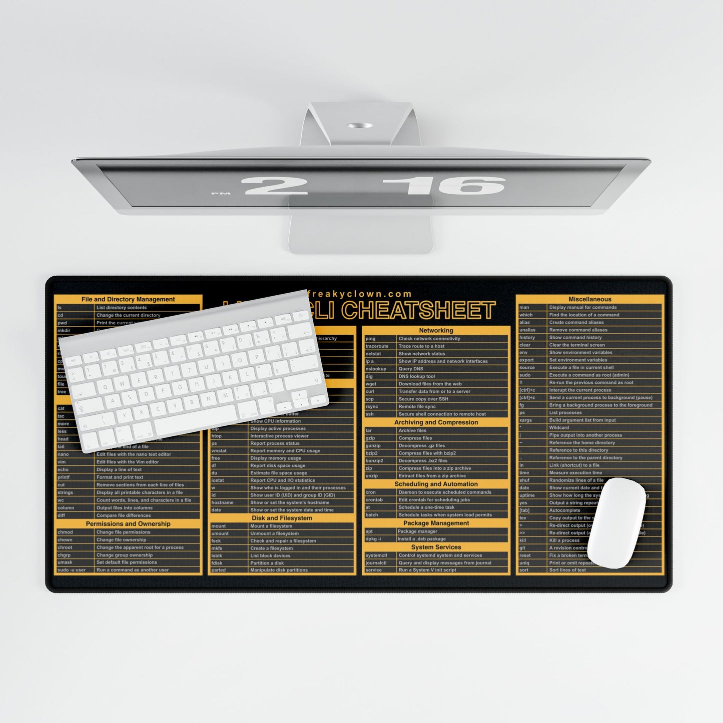 Linux CLI Cheat Sheet Desk Mat (Black & Yellow)